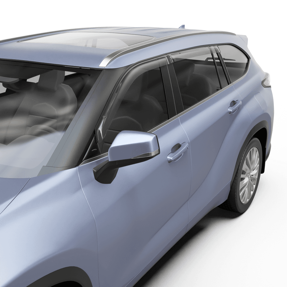 Close-up of smoke slimline weather shields on Toyota Kluger 2021 side windows