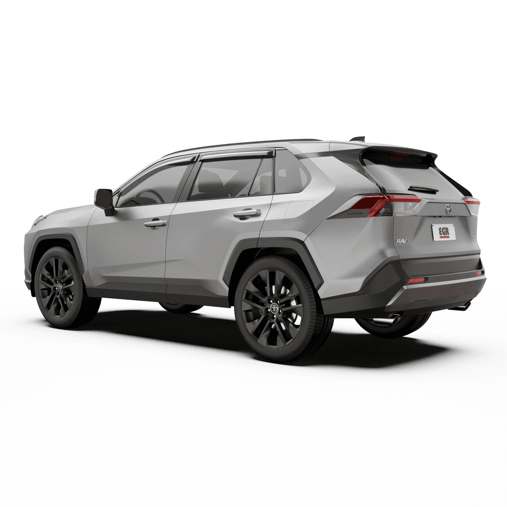 EGR slimline weather shields installed on Toyota RAV4 2019-onwards doors allowing ventilation while blocking wind and rain