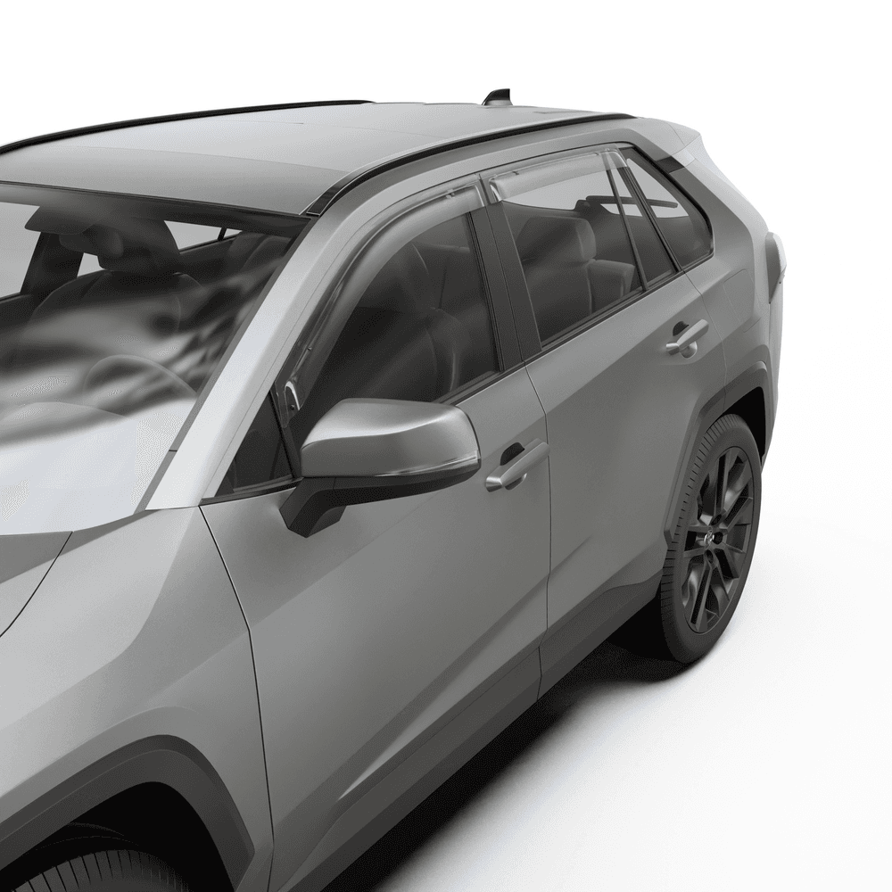 EGR slimline weather shields installed on Toyota RAV4 2019-onwards doors allowing ventilation while blocking wind and rain