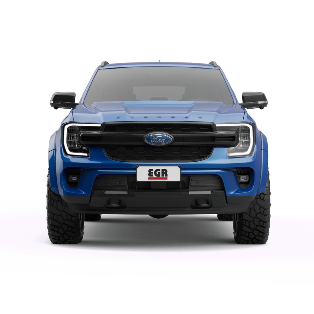 Front view of blue Ford Everest showcasing wide-profile EGR fender flares