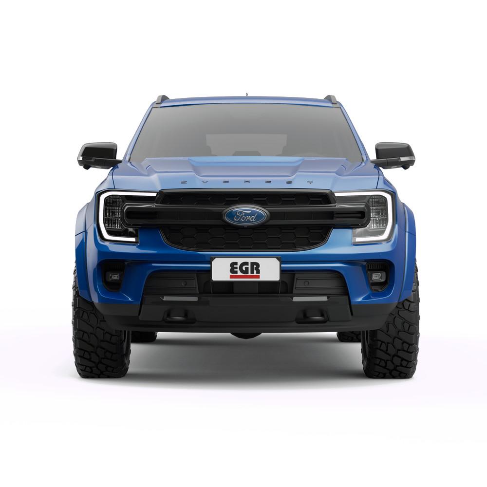 Front view of blue Ford Everest showcasing wide-profile EGR fender flares