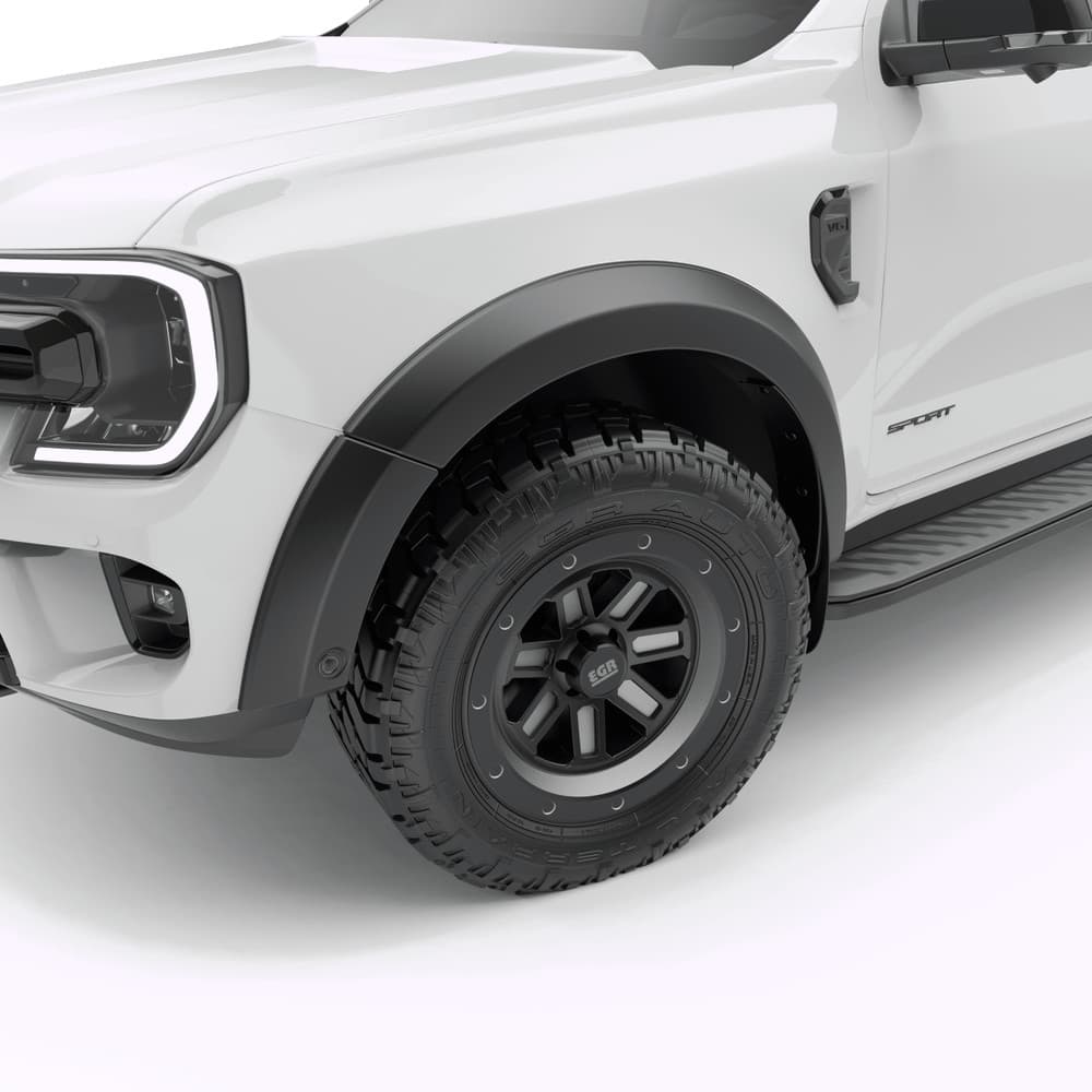 Close-up of Ford Everest 2022 wheel arch showing EGR fender flare fitment