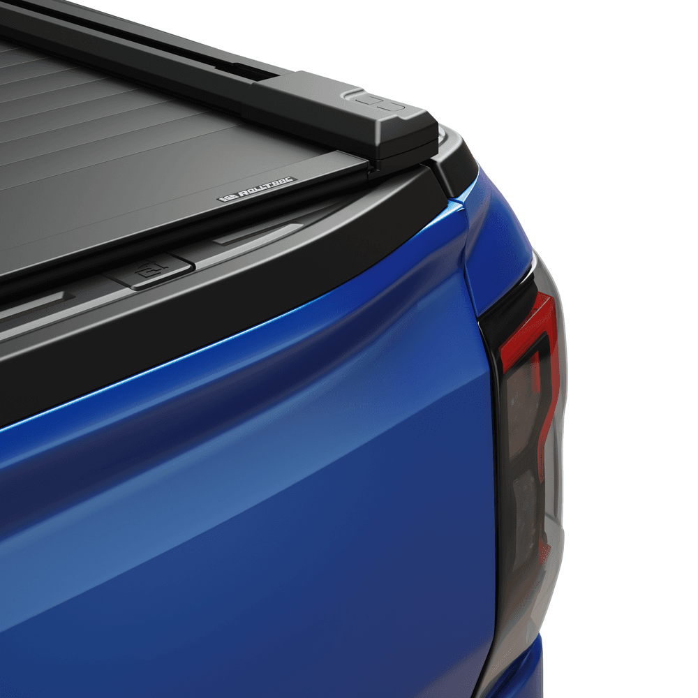 Close-up of Ford Ranger RA bed rail with EGR RollTrac Electric E3 edge detail