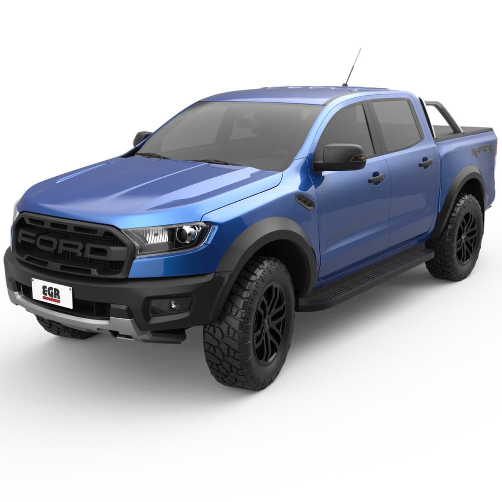 Front three-quarter view of a Ford Ranger Raptor PX equipped with the EGR Soft Tonneau Cover