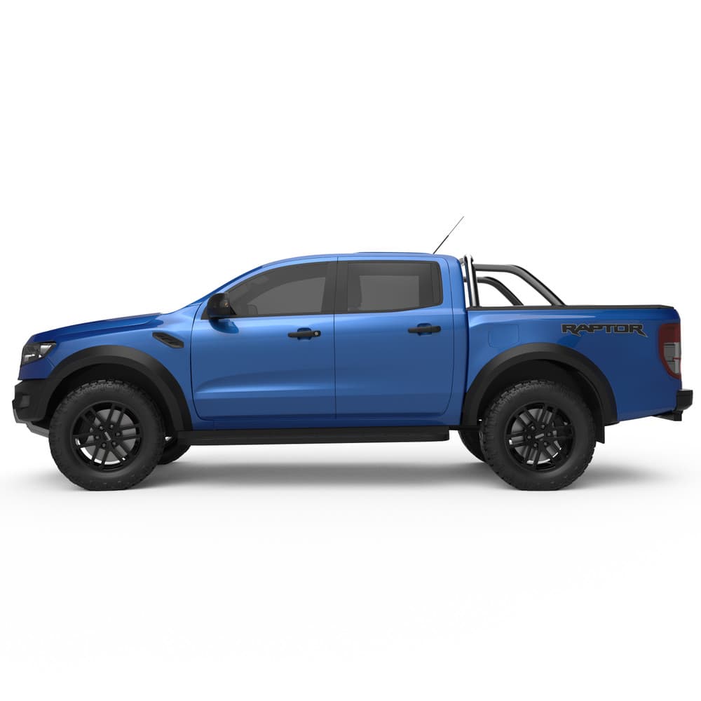 Full side profile of a Ford Ranger Raptor PX featuring the EGR Soft Tonneau Cover for XLT Sports Bars