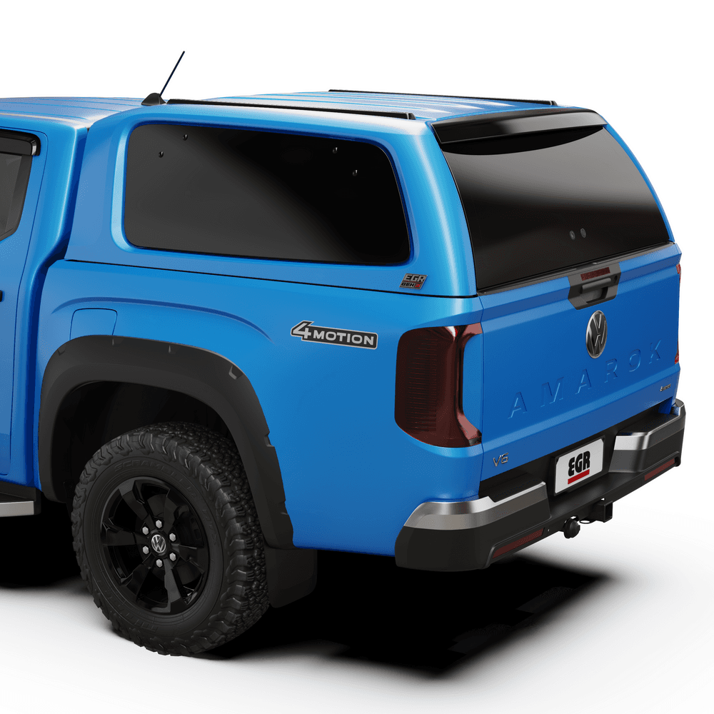 Rear side view of blue Volkswagen Amarok NF 2023 fitted with EGR GEN3 Canopy