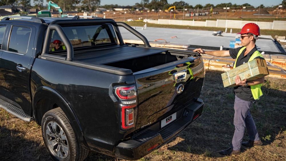 Off-road view of GWM Cannon with EGR RollTrac Electric E3 tonneau cover