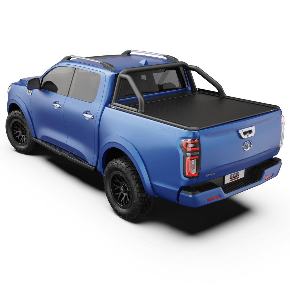 Close-up of EGR RollTrac Electric E3 side rails and integrated T-rail system on GWM Cannon