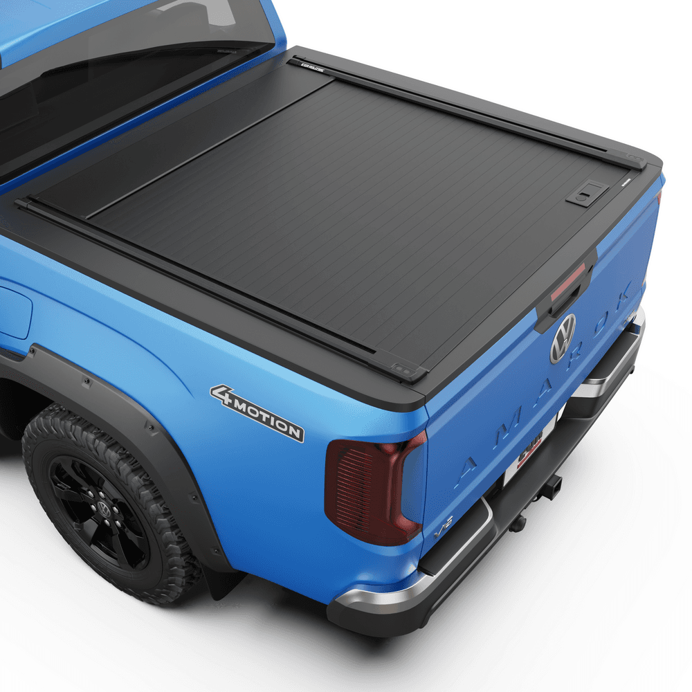 Rear three-quarter view of Volkswagen Amarok NF 2023 fitted with EGR RollTrac Manual roller cover