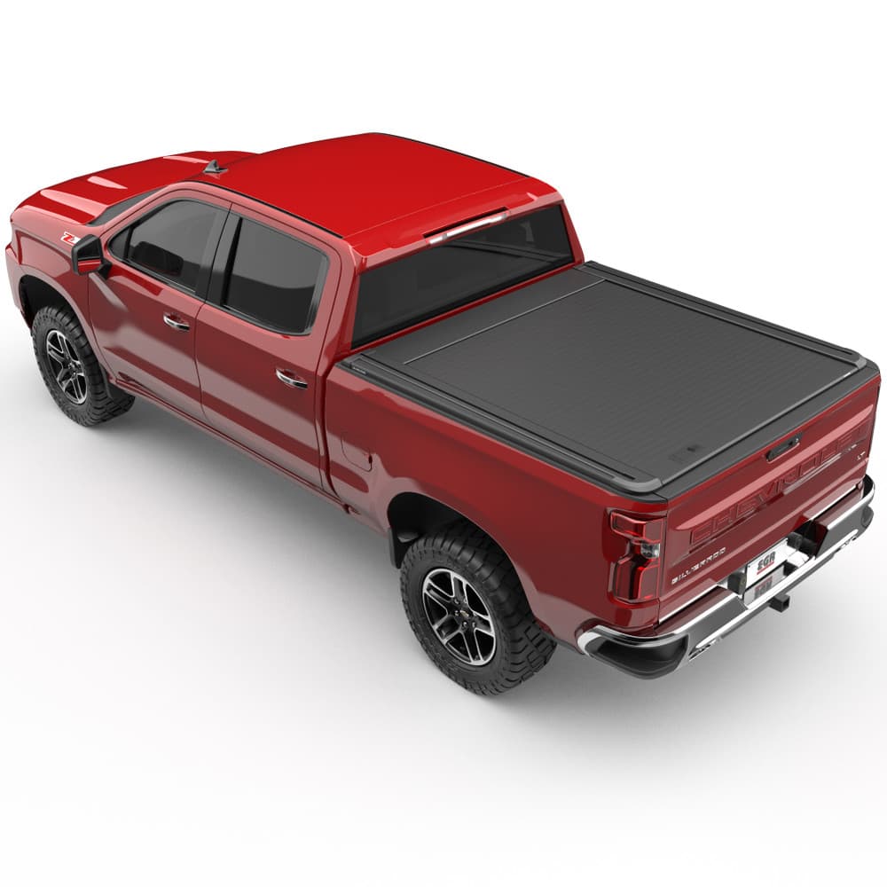 Top-down view of Chevrolet Silverado 1500 tray with EGR RollTrac Manual cover