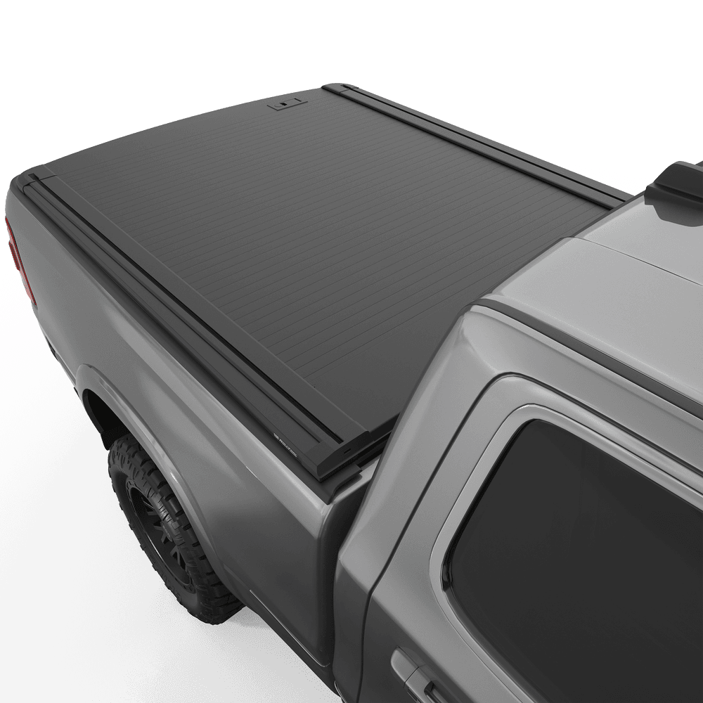 Close-up view of RAM DT 1500 EGR RollTrac Manual aluminium slats and side rails