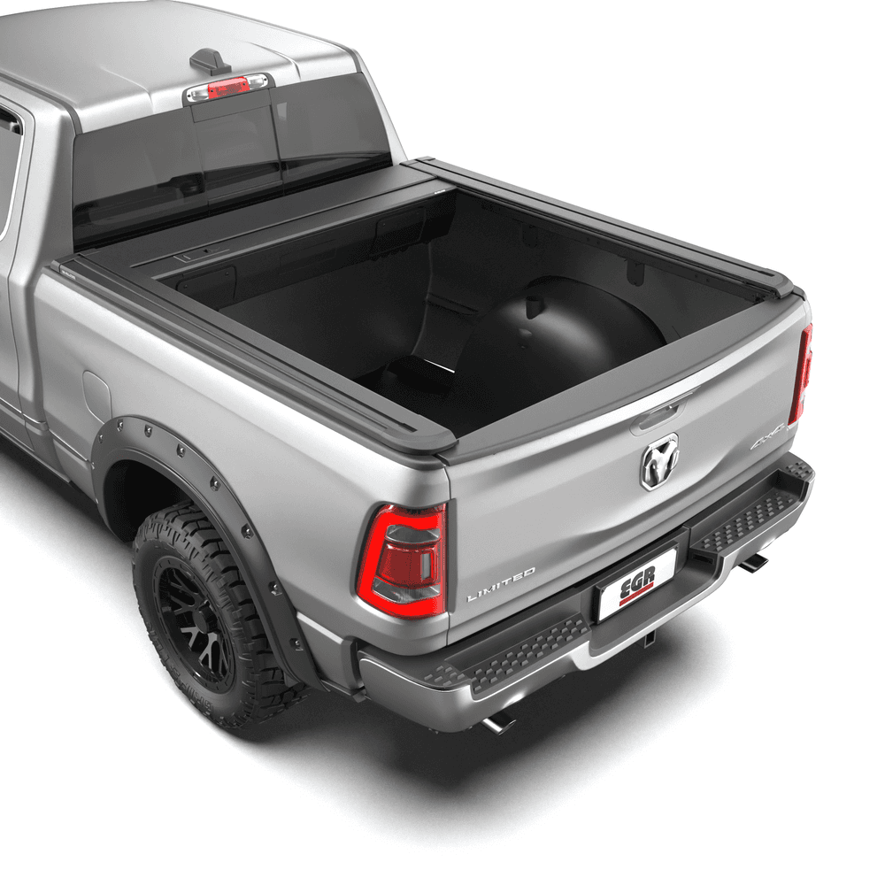 RAM DT 1500 2020 with EGR RollTrac Manual tonneau cover open