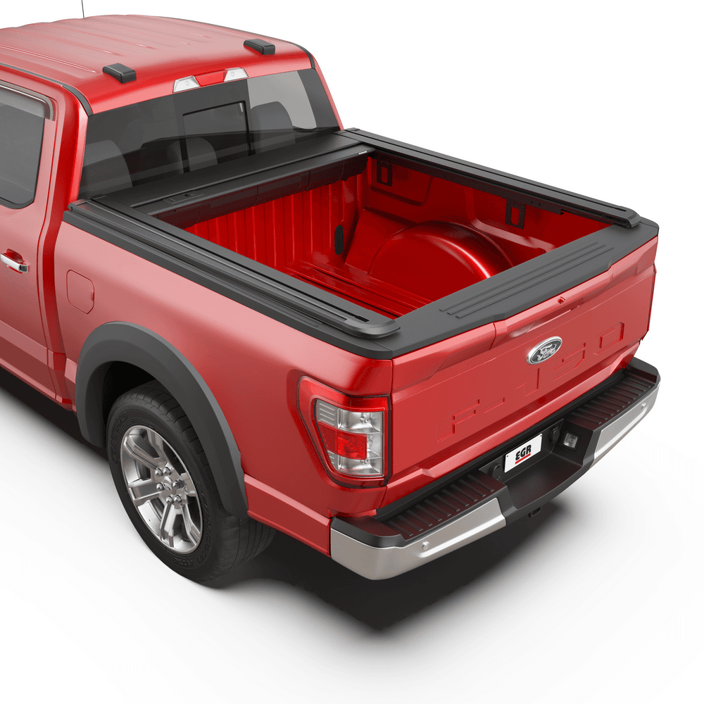 Top view of Ford F-150 tub with EGR RollTrac Manual aluminium slats
