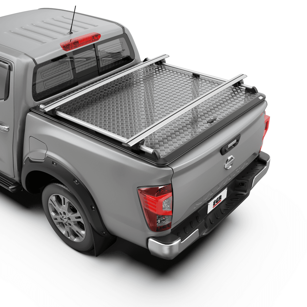 EGR Load Shield Cross Bar installed on ute with EGR Load Shield Side Rails, rear tray view