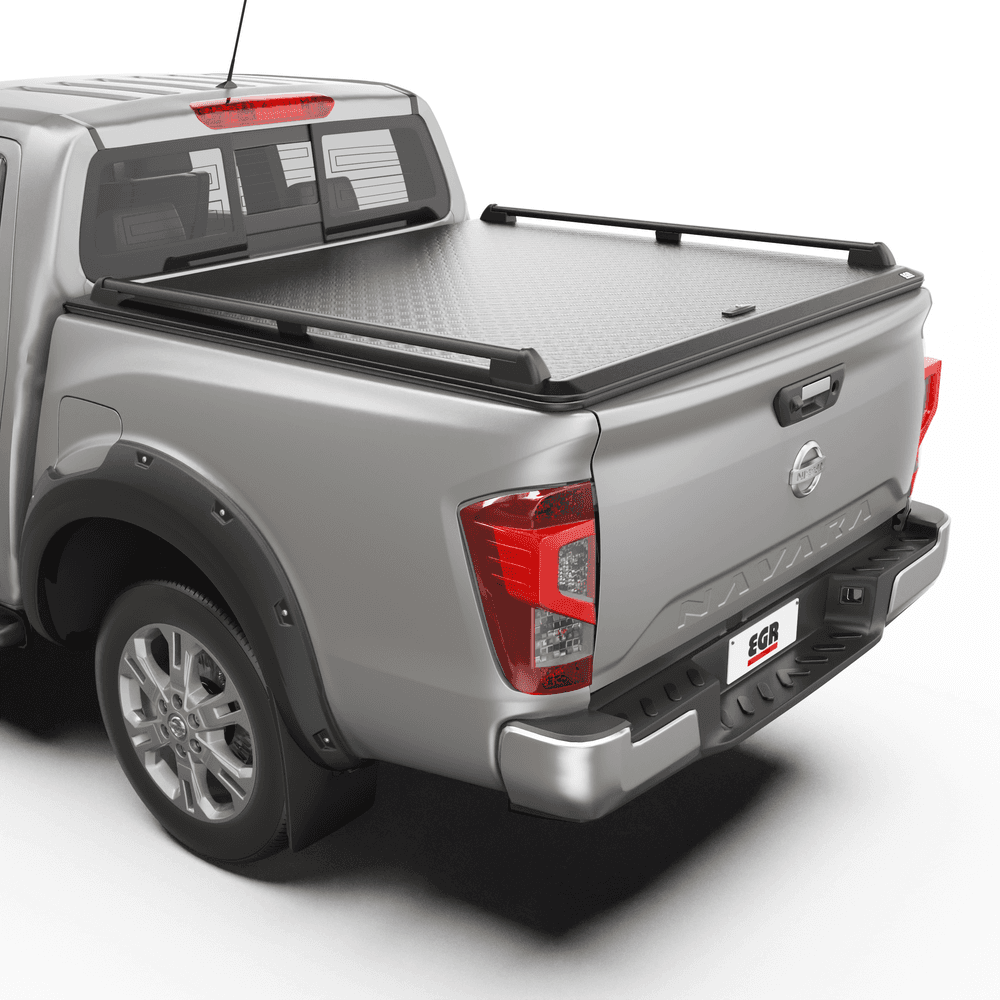 Rear angle view of EGR Load Shield Side Rails installed on ute hard lid