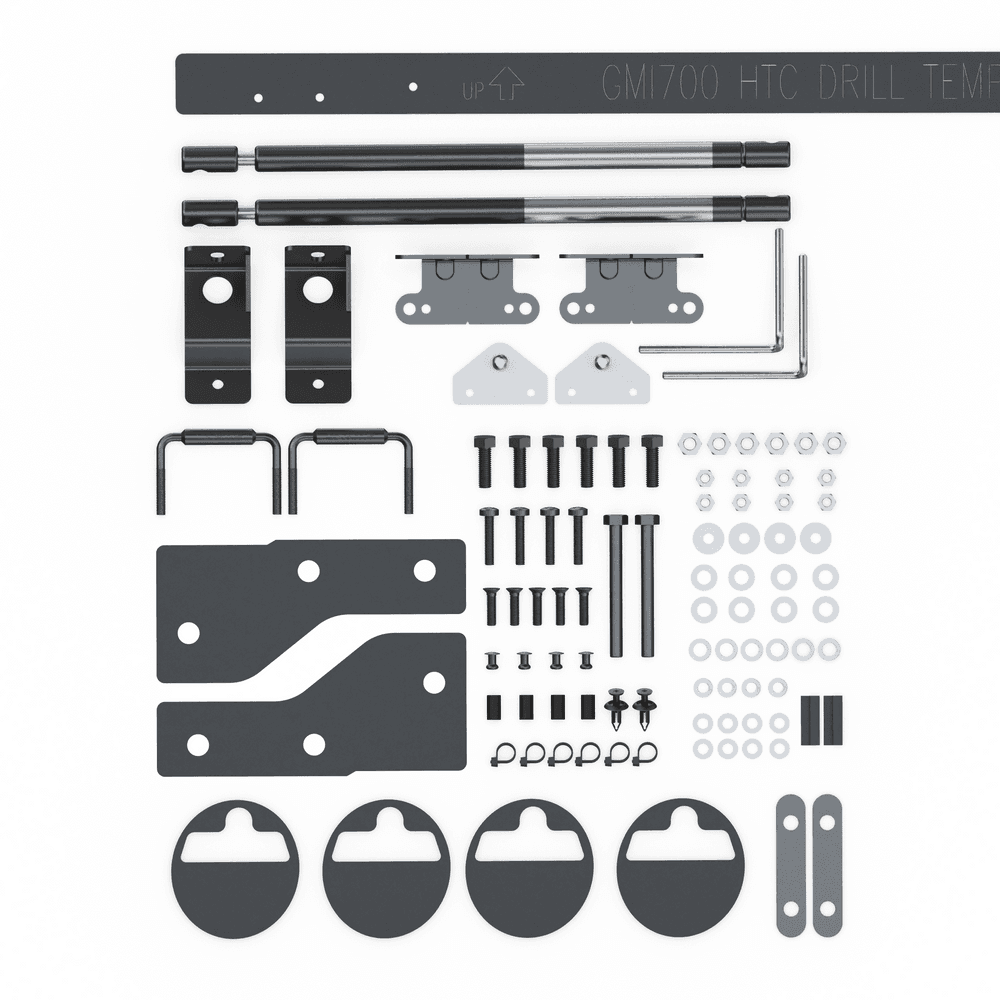 EGR Hard Lid Hardware Fitting Kit for Holden Colorado RG 3P, showing gas struts, brackets, bolts, washers, gaskets, and installation components