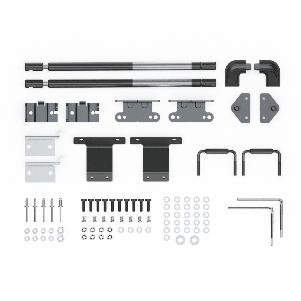 EGR Hardware Fitting Kit with gas struts for Mazda BT-50 1P 2011–2020, showing brackets, bolts, washers, clips, and installation components