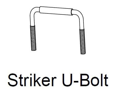 Technical illustration of a Striker U-Bolt showing a U-shaped metal bolt with threaded ends
