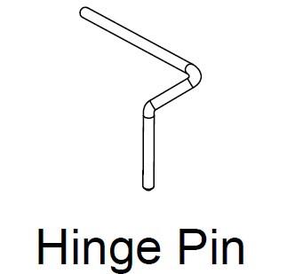 Line drawing of an angled metal hinge pin labeled Hinge Pin, shown as a replacement component for EGR canopy and hard lid systems