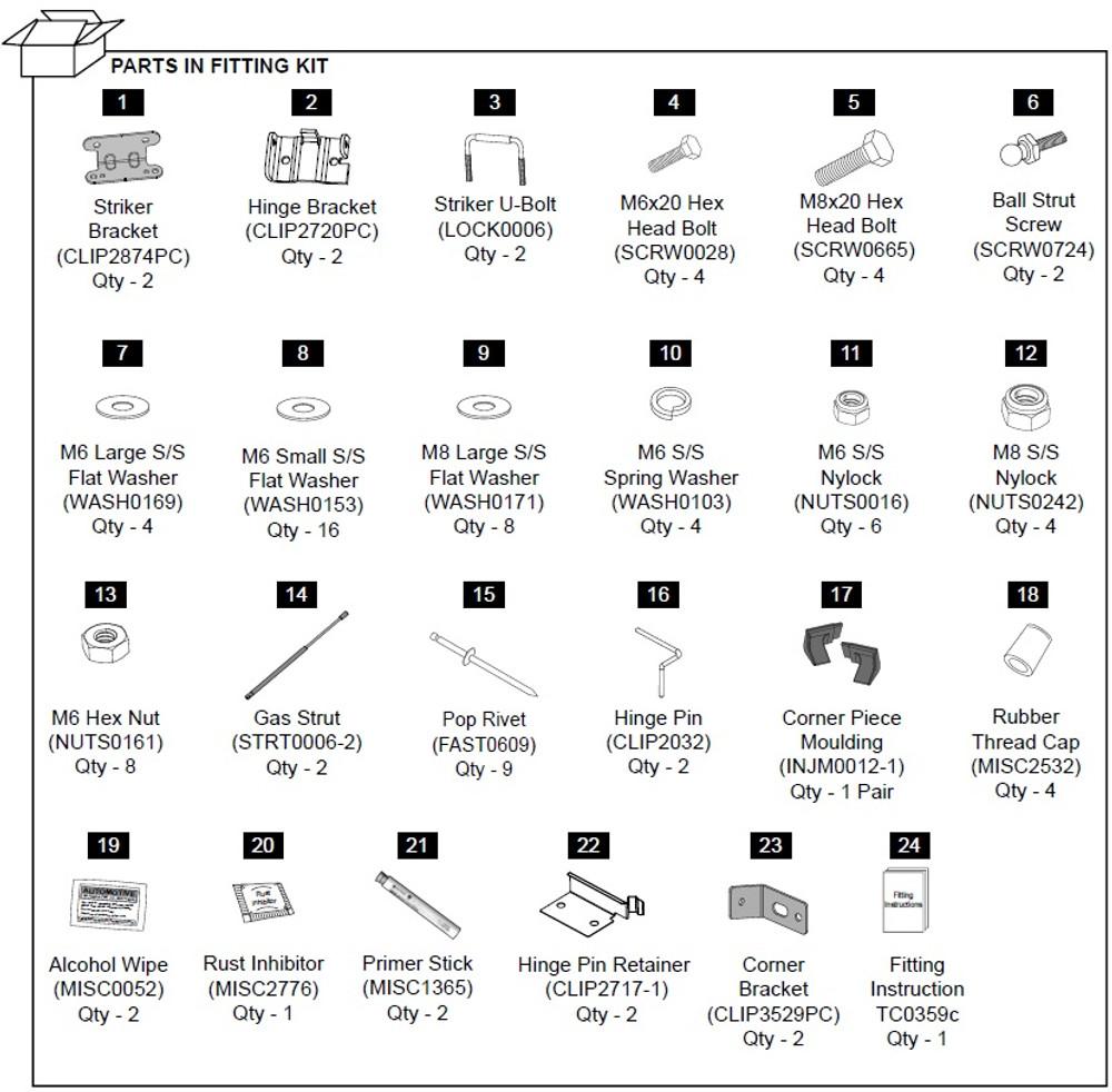 EGR Auto - Hardware Fitting Kit inc. Gas Struts - Mitsubishi Triton MQ/MR 1P product image 0