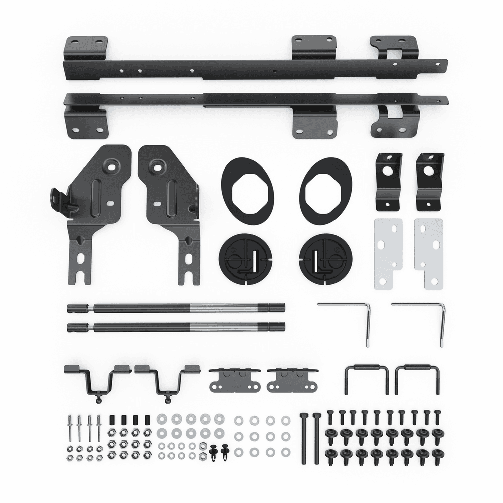 Ford Ranger RA 3P 2022 hard-lid fitting kit, showing a grid of hardware components including brackets, bolts, screws, clips, struts, washers, nuts, tools, and installation accessories.