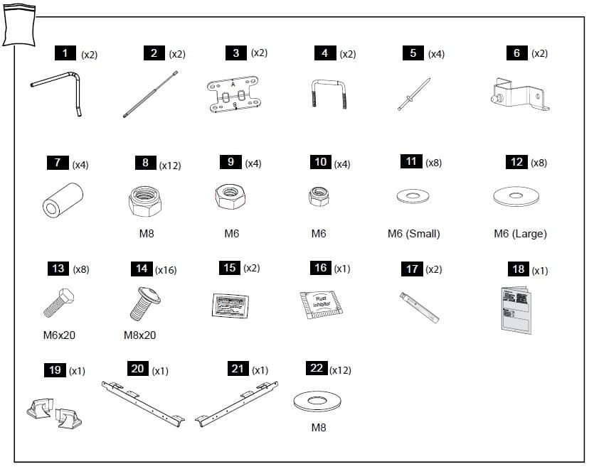 EGR hardware fitting kit with gas struts for Ford Ranger RA 1P 2022 hard lid