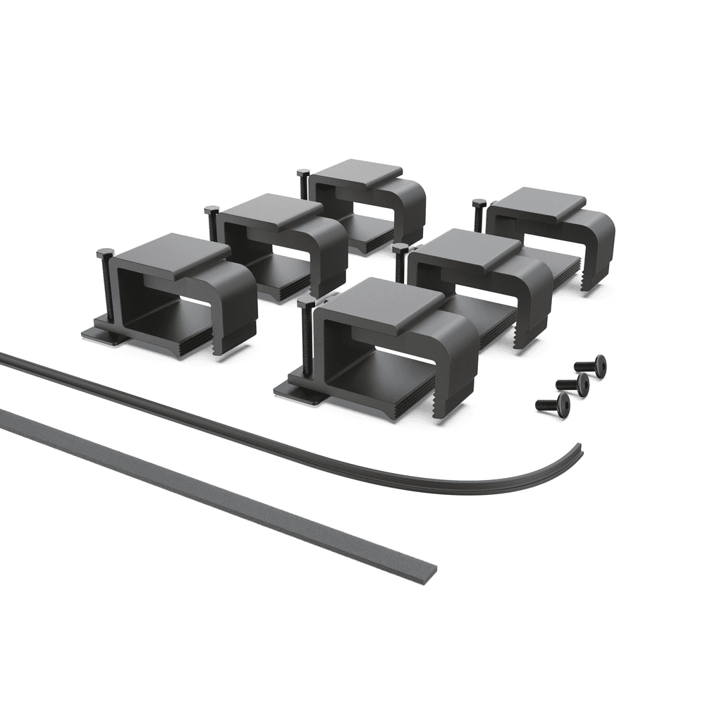 EGR RollTrac Re-Fit Kit 1 components including clamps, foam tape, perimeter seal, and mounting screw