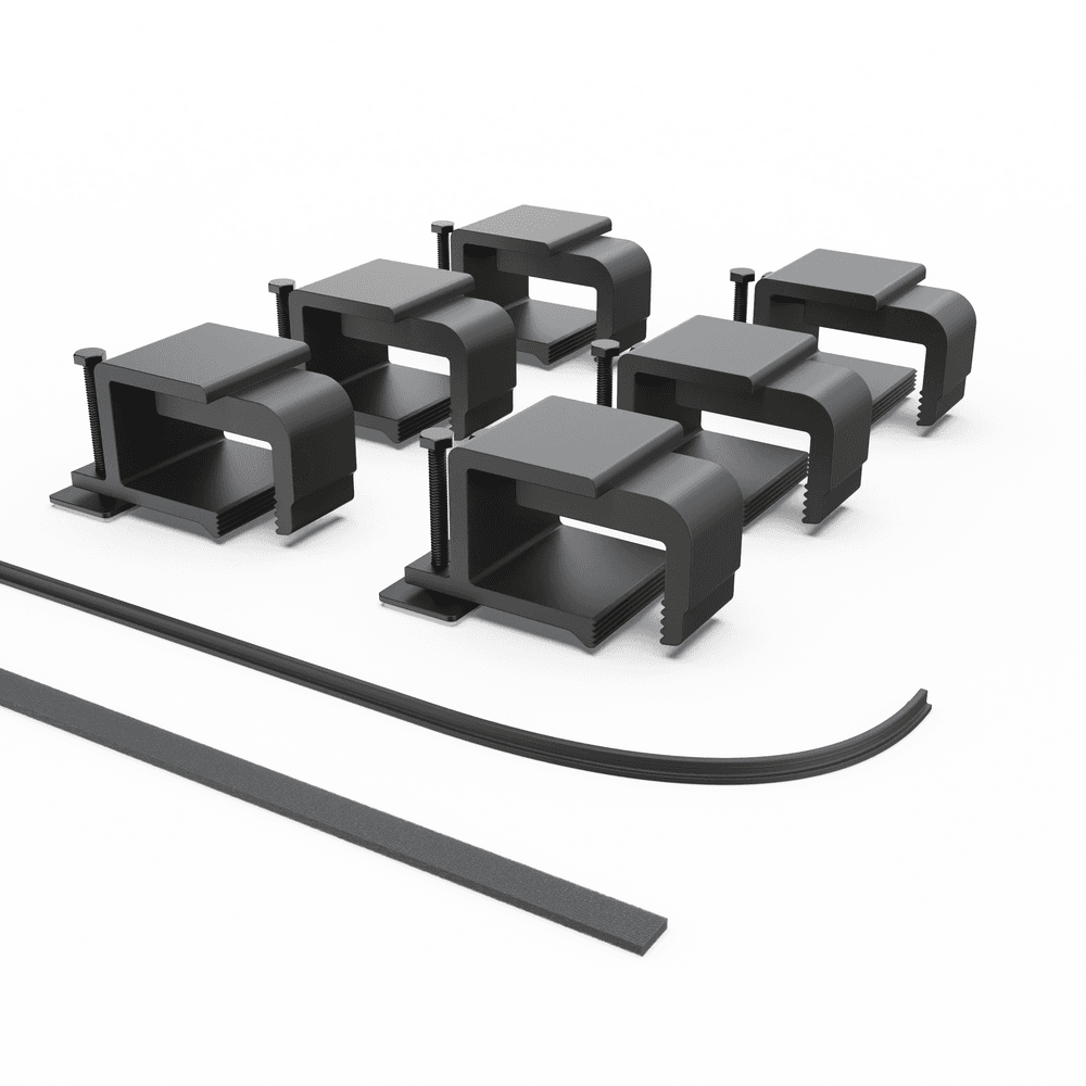 EGR RollTrac Re-Fit Kit 1 components including clamps, foam tape, perimeter seal, and mounting screw