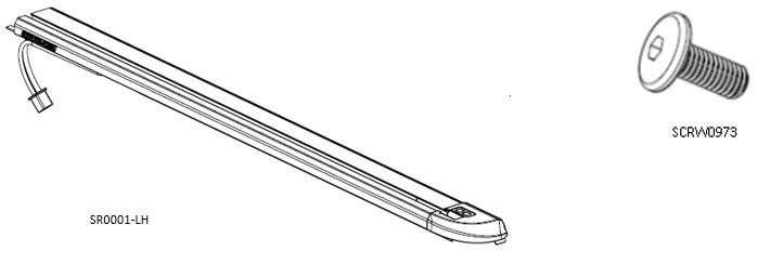 Diagram of EGR RollTrac left-hand electric side rail with wiring loom and mounting screw