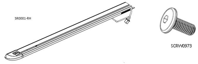 Diagram of EGR RollTrac right-hand electric side rail with wiring loom and mounting screw