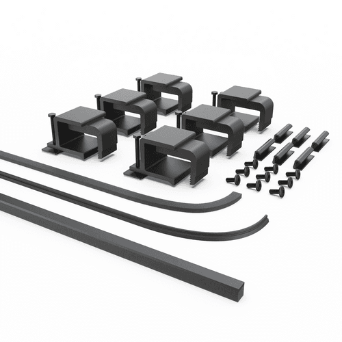 EGR RollTrac Re-fit Kit #2 components including clamps, foam sealing tape, side rail rubber perimeter seals and refit hardware for EGR RollTrac tonneau cover installation