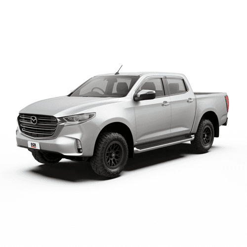 Mazda BT-50 2020-onwards fitted with EGR Slimline Weather Shields shown in front three-quarter view