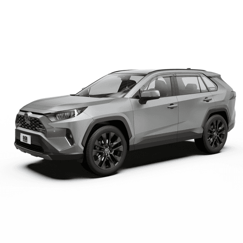 Toyota RAV4 2019-onwards fitted with EGR Slimline Weather Shields shown from front angle, highlighting low-profile window deflectors