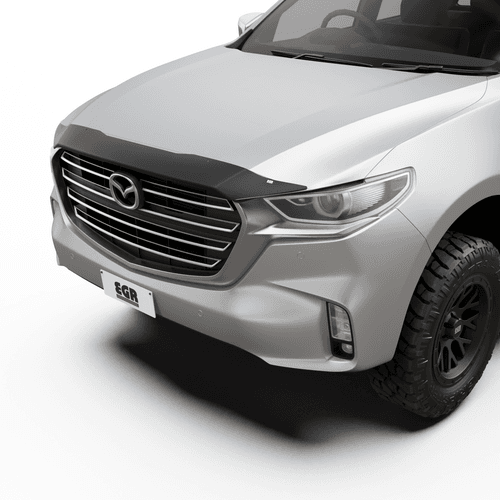 Mazda BT-50 2020-Onwards fitted with EGR Bonnet Protector in matte black, showing front bonnet stone chip protection and factory-style integration.
