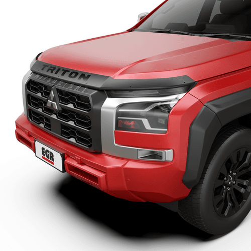 Mitsubishi Triton MV 2024-Onwards fitted with EGR Bonnet Protector in matte black, protecting bonnet from stone chips and road debris.