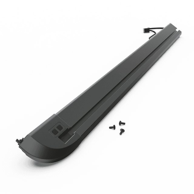 Volkswagen Amarok electric RollTrac right-hand side rail replacement with integrated buttons, wiring loom, and corner cap shown in line diagram