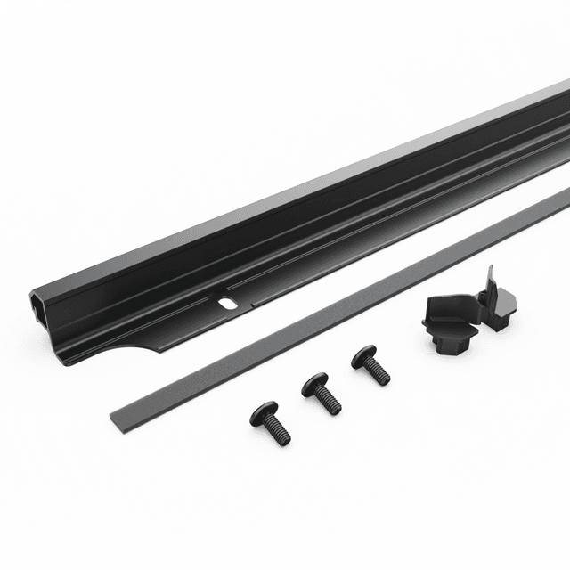 EGR RollTrac Manual Tailgate Rail Kit - Toyota Hilux 2015 with aluminium tailgate rail, end caps, mounting fasteners and foam sealing tape.