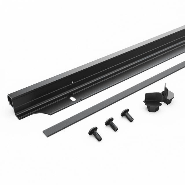 EGR RollTrac manual tailgate rail kit for Volkswagen Amarok with aluminium rail, end caps, mounting fasteners and foam sealing tape.