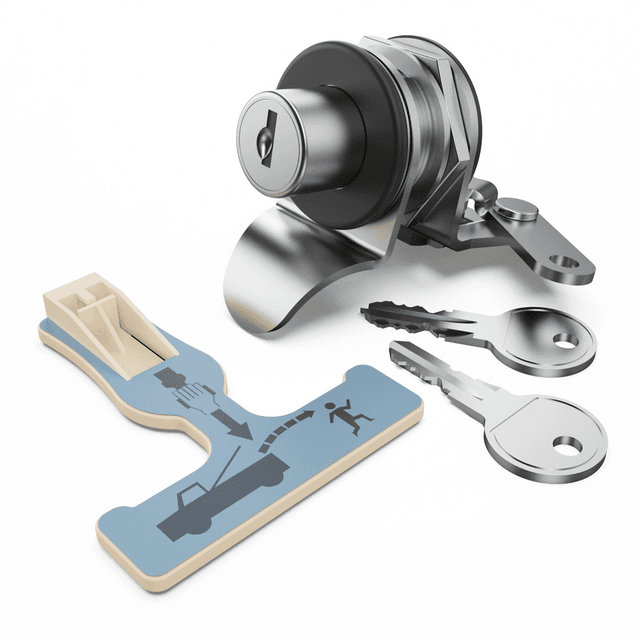 EGR replacement centre push button key lock assembly, showing lock barrel components, keys, retaining pin, and installation diagram for canopy and tailgate locking systems