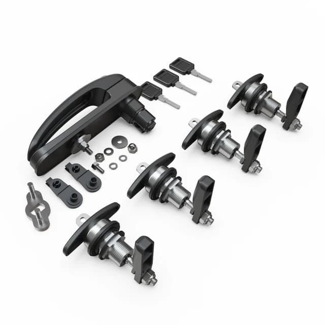 EGR Premium L/L Canopy Full Lock Kit with T-handle locks and remote rear door handle, designed for secure locking and canopy system upgrade.