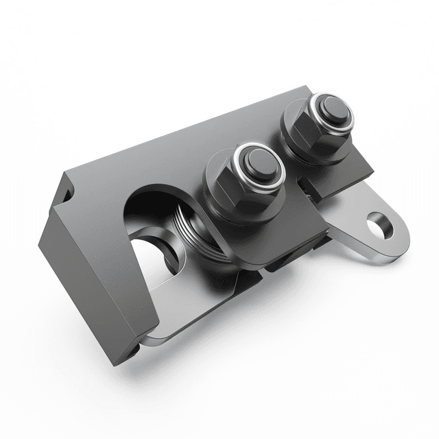 Load shield striker bracket assembly with dual striker pins, mounting plate, bolts, nuts, and washers for EGR load shield latch system