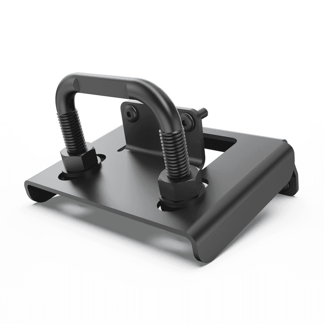 EGR load shield striker bracket assembly for Toyota Hilux 2015-onwards J-Deck, showing dual striker posts, mounting brackets, nuts, washers, and stainless steel rivets