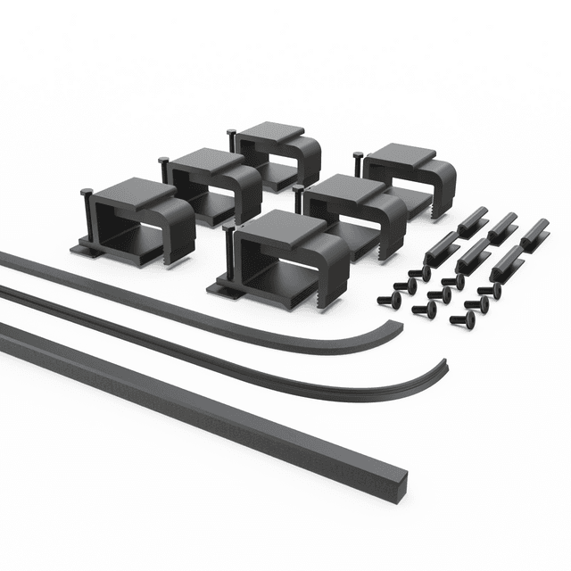 EGR RollTrac Re-fit Kit #2 components including clamps, foam sealing tape, side rail rubber perimeter seals and refit hardware for EGR RollTrac tonneau cover installation