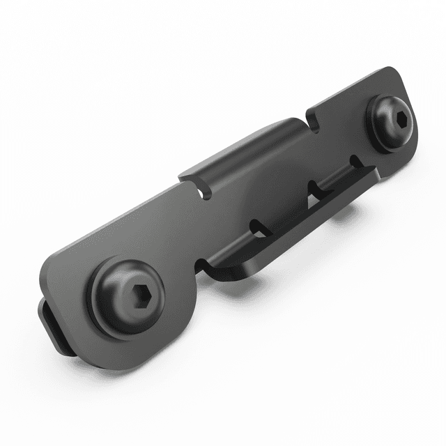 EGR Load Shield striker bracket assembly for Toyota Hilux 2015-onwards J-Deck, showing twin strikers, mounting brackets, nuts, washers, and rivets for secure latch alignment