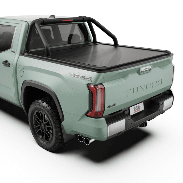 Angled rear view of Toyota Tundra 2024 showcasing EGR RollTrac Sports Bar designed for off-road and utility use