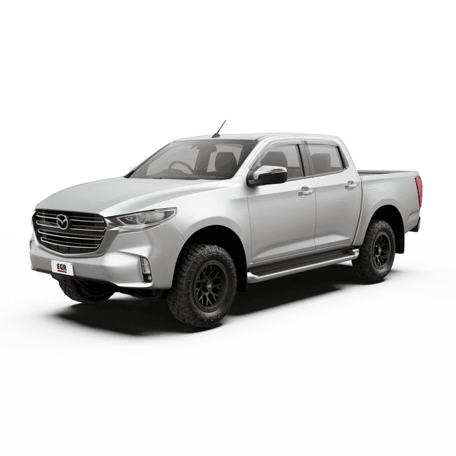 Mazda BT-50 2020-onwards fitted with EGR Slimline Weather Shields shown in front three-quarter view