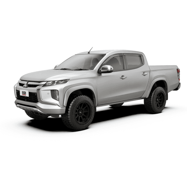 Mitsubishi Triton MQ MR 2015 to 2023 fitted with EGR Slimline Weather Shields in grey tint for improved airflow and rain protection.