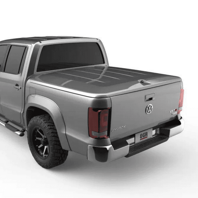 Rear side view of silver ute fitted with EGR hard lid