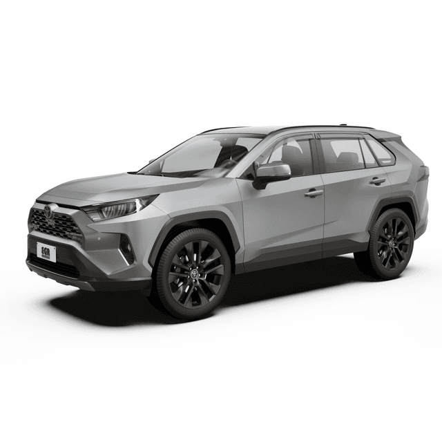 Toyota RAV4 2019-onwards fitted with EGR Slimline Weather Shields shown from front angle, highlighting low-profile window deflectors