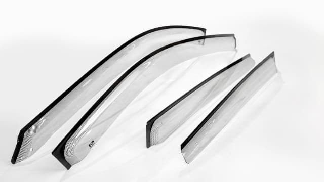 Slimline weather shields for JAC T9 2024-onwards shown as a full 4-piece set, highlighting low-profile UV-stable acrylic design for front and rear doors